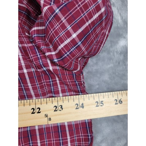 Chaps Button Up Shirt Mens Large Red Blue Plaid Long Sleeve Stretch Easy Care - Picture 2 of 6